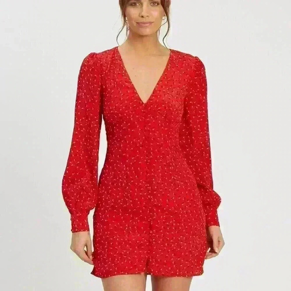 Savel Amelia Womens Red Floral Romantic Feminine Girlie Euro Summer Mini Dress 6 - Picture 17 of 17